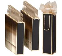 UNICRAFTALE 55 Pcs Black Wine Gift Bag 9.4x9x35cm Paper Champagne Bottle Carrier With Rope Handle Natural Shell Pendant For Valentines Wedding Anniversary Favor