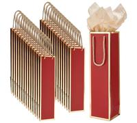 UNICRAFTALE 55 Pcs Red Wine Gift Bag 9.4x9x35cm Paper Champagne Bottle Carrier With Rope Handle Natural Shell Pendant For Valentines Wedding Anniversary Favor