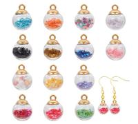 UNICRAFTALE 56Pcs 14 Colors Glass Ball Charms 16mm Glass Round Charms with Plastic Finding And Foam Glitter Colorful Crystal Glass Globe Charms with Golden Connector Ring for Jewelry Making