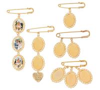 UNICRAFTALE 5Pcs 5 Styles Wedding Bouquet Photo Charm Oval Memorial Locket Pin Picture Pendant with Heart Charm Each Holds 1-3 Pictures for Bridal Flowers Tray:25x18mm, Iron, No Gemstone