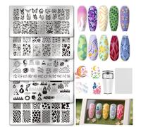 UNICRAFTALE 5Pcs Nail Stamping Plates Butterfly Flower Nails Stamping Template Kit Abstract Textures French Tip Nail Stamp Star Stainless Steel Nails Stamping Plates for DIY Women Gift 12x6cm
