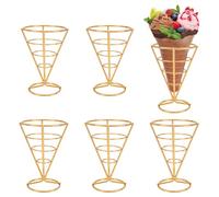 UNICRAFTALE 6 Pack French Fry Holder with Cone Shape Design 14.5x8.9cm Snack Storage Rack 304 Stainless Steel Golden Fry Basket for Restaurants Home Kitchens Outdoor Picnics Holder