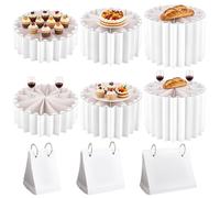 UNICRAFTALE 6 Pcs Foldable Paper Cylinder Stands Round Food Risers for Buffet Table White Dessert Riser Set Acrylic Top Cake Pedestal Buffet Display Column Kit for Catering Pastry Cake Party