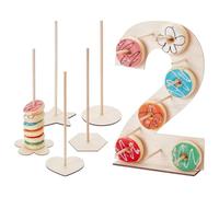UNICRAFTALE 6 Set 6 Styles Donuts Stands Set Wood Bagel Holder Stands Donut Tower Stand For Party Supplies 1 Digit Donut Wall Display Stand With 5 Doughnut Wall for Dessert Birthday Wedding Party