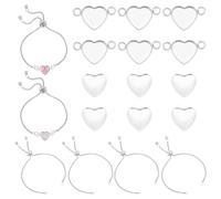 UNICRAFTALE 6 Sets DIY Blank Heart Link Bracelet Making Kit 304 Stainless Steel Heart Cabochon Connector Settings Adjustable Slider Bracelet with Ball Ends with Cabochons for Bracelet Making