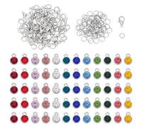 UNICRAFTALE 60pcs 12 Colors Rhinestone Link Connectors Charm Flat Round Birthstone Charm Crystal Glass Linking Pendant with 60Pcs Lobster Claw Clasps and 60OPcs Open Jump Rings for Jewelry Making