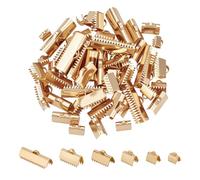 UNICRAFTALE 60pcs 6 Sizes Rectangle Ribbon Ends with Clamps Stainless Steel Golden Ribbon Crimp Ends Leather Pinch Crimp Fastener for DIY Choker Bracelet Bookmark Making