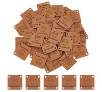 UNICRAFTALE 60pcs Handmade Tags 25mm Square Imitation Leather Tags Embossed Tag with Sheep Crochet Labels for Handmade DIY Crafts Hats Clothing Knitting Sewing