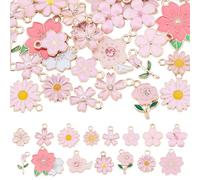 UNICRAFTALE 60Pcs Small Flower Enamel Charms Cherry Blossom Decor Pink Daisy Pendant for Bracelets Necklaces Earrings Jewelry Making Findings Purse Keychains DIY Crafts Handmade Gifts Accessories
