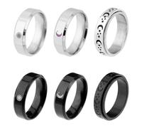 UNICRAFTALE 6Pcs 2 Colors Finger Ring Moon Star Sun Rings 304 Stainless Steel Dark Fidget Ring Fashion Black Rotating Ring Anniversary Birthday Gifts for Men Boyfriend friend