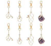 UNICRAFTALE 6Pcs 3 Style Crystal Stone Holder Necklace Star Mesh Pocket Charms Golden Cable Chains with Lobster Claw Clasp Golden Decorations for Keychain Backpack Necklace