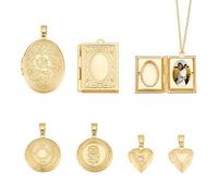 UNICRAFTALE 6Pcs 6 Styles Real 18K Gold Plated Locket Pendants Heart Photo Frame Charms Metal Oval Memory Locket Charms Square Picture Frame Bouquet Charms For Jewelry Making