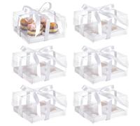 UNICRAFTALE 6Pcs Clear Cupcake Boxes 4 Count Folding Paper Cupcakes Storage Boxes with Clear Lids Portable Pastry Packaging Box with Ribbons for Mother's Day Birthday Wedding Baby Party Supplies