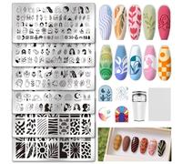 UNICRAFTALE 6Pcs Nail Stamp Plates Set - Abstract Lady Face, Boho Plant Stamp Templates - Reusable Stencils - Stainless Steel - 12 x 6 cm