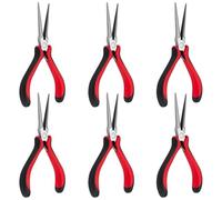 UNICRAFTALE 6Pcs Red Long Needle Nose Pliers 5.79 Inch Nose Mini Precision Pliers for Jewelry Making Carbon Steel Longs Reach Needle Noses Plier With Spring Loaded for Repair Bending Wire