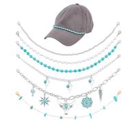 UNICRAFTALE 6Pcs Trucker Hat Chains with Flower Cactus Cattle Head Chams Decorative Chain Accessory for Caps Tucker Hat Bar Supplies Turquoise Metal Chains Charms Strap for Baseball Cap Billed Hat