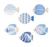 UNICRAFTALE 6Pcs Wood Fish Beach Walls Decor Coastal Wall Art Nautical Beach Decors Bathroom Walls Decor Blue Fish Wall Sculpture Fishes Hanging Sculptures for Summer House Bedroom Living Room