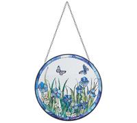 UNICRAFTALE 7.9 Inches Stained Glass Flower Butterfly Plants Sun Catchers Black Glass Panel Wall Art Home Garden Decor for Home Garden Housewarming Birthday Gifts for Women Men