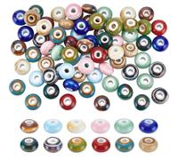 UNICRAFTALE 72Pcs 12 Colors Flat Round Ceramic European Beads Handmade Printed Porcelain Beads Bright Glazed Porcelain Spacer Chinese Ceramic Bead for DIY Handmade Bracelets Necklace Making