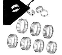 UNICRAFTALE 7pcs 7 Sizes Stainless Steel Triple Grooved Blank Core Ring with Velvet Pouches Grooved Finger Rings Set Round Empty Ring for Inlay Ring Jewelry Wedding Band Making