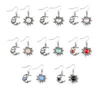 UNICRAFTALE 8 Pairs Colorful Women Star Moon Fashion Dangle Earrings Boho Retro Sun and Moon Hook Earrings Vintage Glass Asymmetry Celestial Earrings with Iron Pins Christmas Jewelry for Women