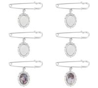 UNICRAFTALE 8 Sets Wedding Bouquet Photo Charm Blank Stainless Steel Oval Clear Glass Cabochons Picture Frame Brooch DIY Pin Brooch Making Kit for Photo Charm Wedding Party