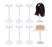 UNICRAFTALE 8 Sets White Hat Display Stand Adjustable Height Half Round Wig Head Holder Plastic Hat Rack Holder for Baseball Caps Cowboy Wig Head Counter Stand Styling Practice 25-48cm