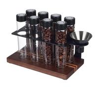 UNICRAFTALE 8 Single Dose Coffee Bean Storage Tubes with Walnut Wooden Display Stand and Hopper Coconut Brown Coffee Bean Display Stand 10.7x22x8.7cm for Cafe Tea Spices