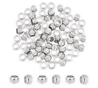 UNICRAFTALE 80Pcs 201 Stainless Steel European Beads Metal Large Hole Spacer Beads Rondelle with Patterned Beads Loose Slider Stopper Beads for DIY Bracelet Jewelry Making Hole 7mm
