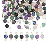 UNICRAFTALE 80Pcs 8 Colors Crystal Birthstone Charm Stone Connectors Charms Double Loop Round Link Connector Colorful Pendants Natural Gemstone Charms for DIY Bracelets Necklaces Findings