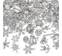 UNICRAFTALE 80Pcs Mixed Christmas Charms Tibetan Style Alloy Snowflakes Deer Bell Charm Antique Silver Christmas Tree Charm Metal Snowman Charms for DIY Jewelry Making Bags Decoration