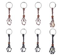 UNICRAFTALE 8Pcs 115mm 2 Color Crystal Cage Keychains Stone Empty Holder Waxed Cotton Thread Cords Macrame Pouch Keychains Adjustable Gemstone Keychain Holder for Women Men Car Key Holder