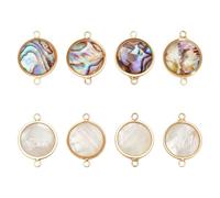 UNICRAFTALE 8Pcs 2 Styles Abalone Shell Charms Paua Shell Pendant Flat Round Shells Charms Natural Pearl Pendants Gold Pearl Loose Beads Connector Charm with 2 Holes for DIY Bracelet Jewelry Making