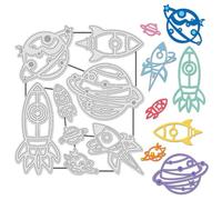 UNICRAFTALE 8Pcs Metal Planet Rocket Cutting Dies for Card Making Space Universe Die Cuts Spaceship Moon Decorative Embossing Stencils Template Mould for Scrapbooking Album Paper Card Decor