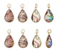UNICRAFTALE 8Pcs Natural Abalone Shell Charms Paua Shell with Jump Rings Pendants Golden Teardrop Charm Ocean Sea Summer Pendant for Earrings Necklace DIY Jewelry Making