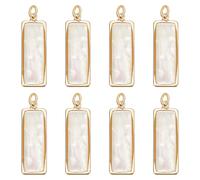 UNICRAFTALE 8Pcs White Abalone Shell Charms Paua Shell Pendant Rectangle Shells Charms Natural Pearl Pendants Pearl Loose Beads Charm with Gold Border for DIY Jewelry Making Necklace Bracelet