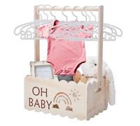 UNICRAFTALE 8Pcs Wooden Baby Shower Gift Storage Crate with Handle | Multipurpose Storage Hamper,Shower Party Gift Basket,8Pcs Hangers,Ideal for Pregnant,Perfect for New Parents