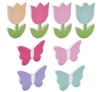UNICRAFTALE 8Pcs Wooden Tulips Flowers Butterflies Table Signs Spring Tulips Butterfly Wood Sign Colorful Wooden Summer Table Decor for Home Kitchen Shelf Office Decor