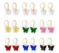UNICRAFTALE 9 Pairs 9 Colors Butterfly Hoop Earrings Acrylic Butterfly Dangle Leverback Earrings Tiny Hoop Earrings Colorful Butterfly Earrings Golden Hoop Earrings for Women