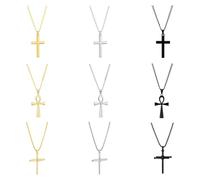 UNICRAFTALE 9Pcs 3 Colors 3 Styles Stainless Steel Necklace Ancient Egyptian Pendant Necklace Ankh Cross Pendant Necklace Black Gold Silver Necklace Beautiful Inspiring Gift for Woman Men Boys
