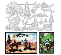 UNICRAFTALE 9Pcs Metal Tree Background Cutting Dies for Card Making Man Hunt Die Cuts Forest Elk Camel Deer Embossing Stencils Template Mould for Scrapbooking Album Paper Card Decor