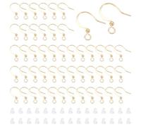 UNICRAFTALE About 100Pcs 18K Gold Plated Earring Hook Ear Wire with Loops Gold Earing Hooks with Ball Earwire Fish Hooks with Ear Nuts Flat for DIY Jewelry Making