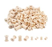 UNICRAFTALE About 100pcs 4 Sizes Wooden Empty Spools Mini Wire Weaving Bobbins 2 Colors Natural Wood Sewing Thread Spool for Embroidery Sewing Ribbon Winding Spool for Fishing Line DIY Crafts