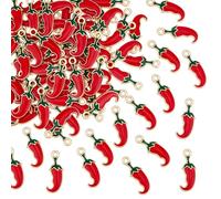UNICRAFTALE About 100pcs Chili Pepper Charm 22x8.5x2.5mm Metal Enamel Mexican Chili Pendant Hot Pepper Charm for Jewelry Making Necklace Bracelet Cinco De Mayo