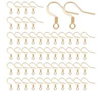 UNICRAFTALE About 100Pcs Real 18K Gold Plated Earrings Hook Stainless Steel Ear Wire with Loops Earwire Hooks Fish Hooks Flat Earring Hooks with Coil for DIY Earring Jewelry Making