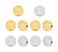 UNICRAFTALE About 10Pcs 2 Colors Round with Tree of Life Spacer Bead Stainless Steel Beads 11mm Flat Round with Trinity Knot Tree Loose Bead Metal Seamed Beads for DIY Necklace Jewelry Making
