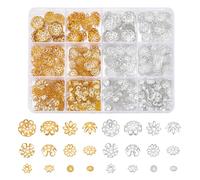 UNICRAFTALE About 1260Pcs 2 Colors Flowers Bead End Caps Flower Filigree Bead Caps Gold Spacer Caps Ends Iron Beads Caps Loose Spacer Beads Bulk Earrings for Bracelet Jewelry Making