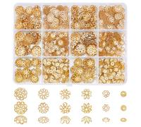 UNICRAFTALE About 1260Pcs 6 Styles Flower Bead End Caps Flower Filigree Bead Cap Golden Spacer Beads Cap Ends Metal Loose Spacer Beads Bulk Earrings for Bracelet Jewelry Making