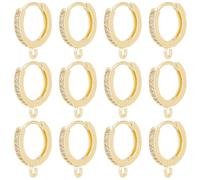 UNICRAFTALE About 12Pcs Real 18K Gold Plated Huggie Hoop Earring with Loops Lever Back Dangle Rhinestone Hoop Earring Round Stud Ear Wires 16x14mm for DIY Earring Jewelry Making