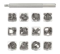 UNICRAFTALE About 12Pcs Twelve Constellations Theme Metal Stamp Set Metal Stamping Tools DIY Arts and Crafts Supplies with Wood Case Punch Set for Imprinting Metal Stamping Plastic Wood Leather